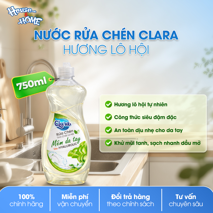 Nước rửa chén Clara chai 750ml tiện lợi