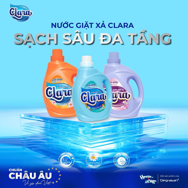 Nước giặt xả 2in1 CLARA công nghệ sạch sâu đa tầng, xoáy sâu từng vết bẩn