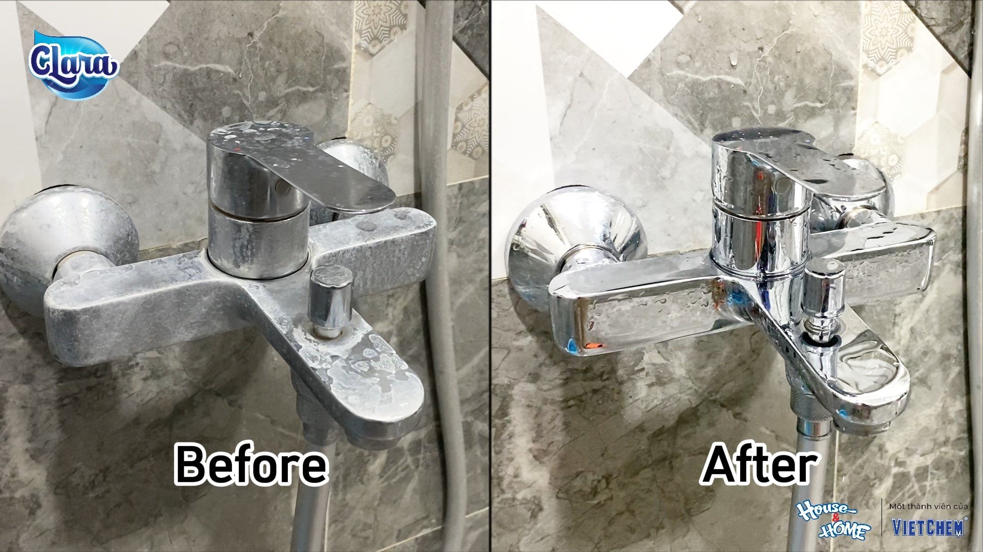 Khóa mở vòi hoa sen sau khi sử dụng tẩy cặn canxi clara