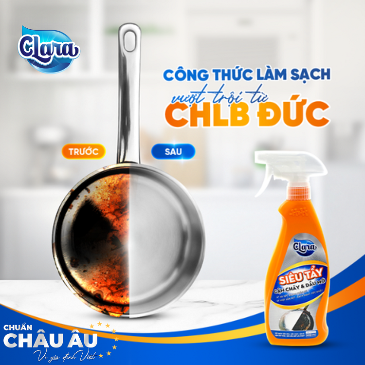 Có Siêu tẩy cặn cháy CLARA - Đế xoong nồi sạch bong