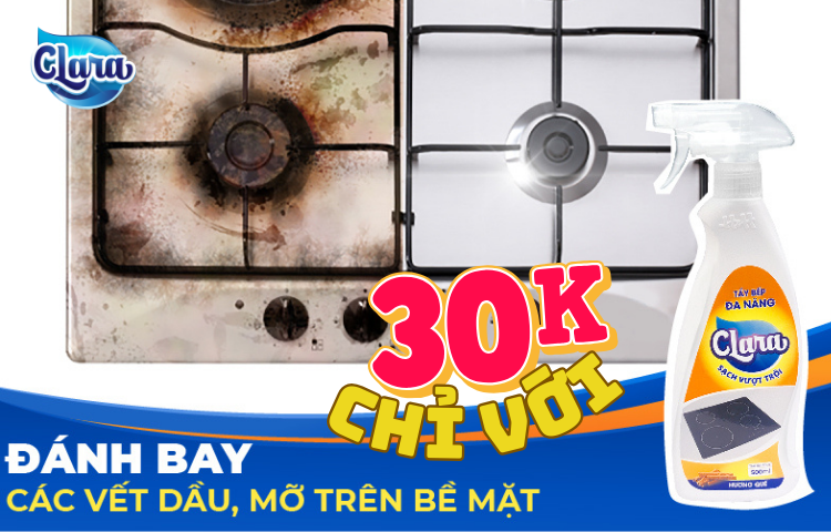 Đánh bay vết dầu mỡ bằng Tẩy bếp đa năng Clara