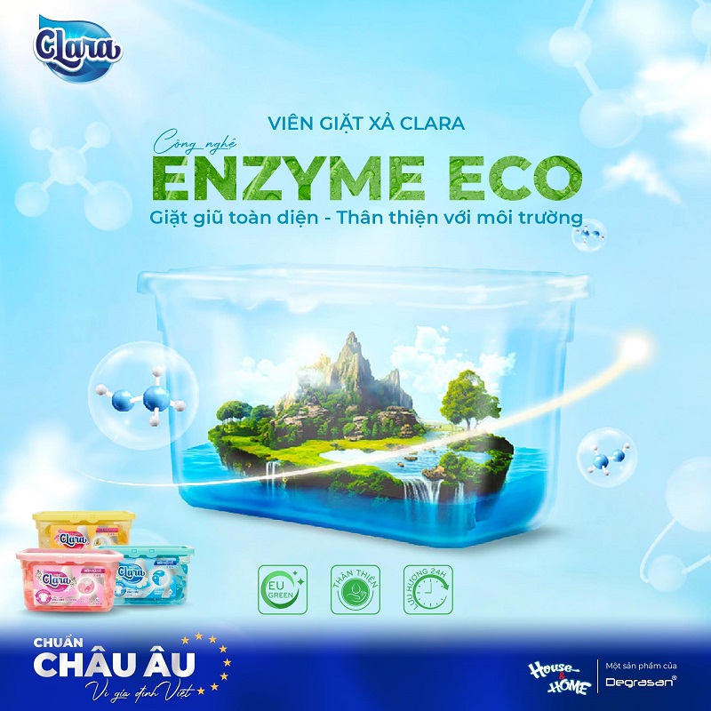 Công nghệ enzyme ECO dễ dàng bóc tách vết bẩn, cho quần áo trắng sạch, mềm mại
