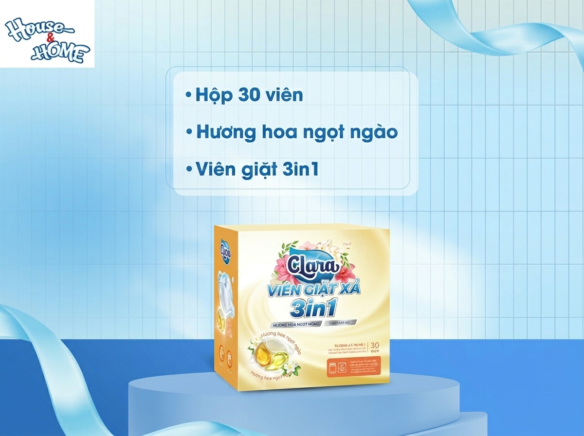 Viên giặt xả Clara 3in1 hương hoa ngọt ngào