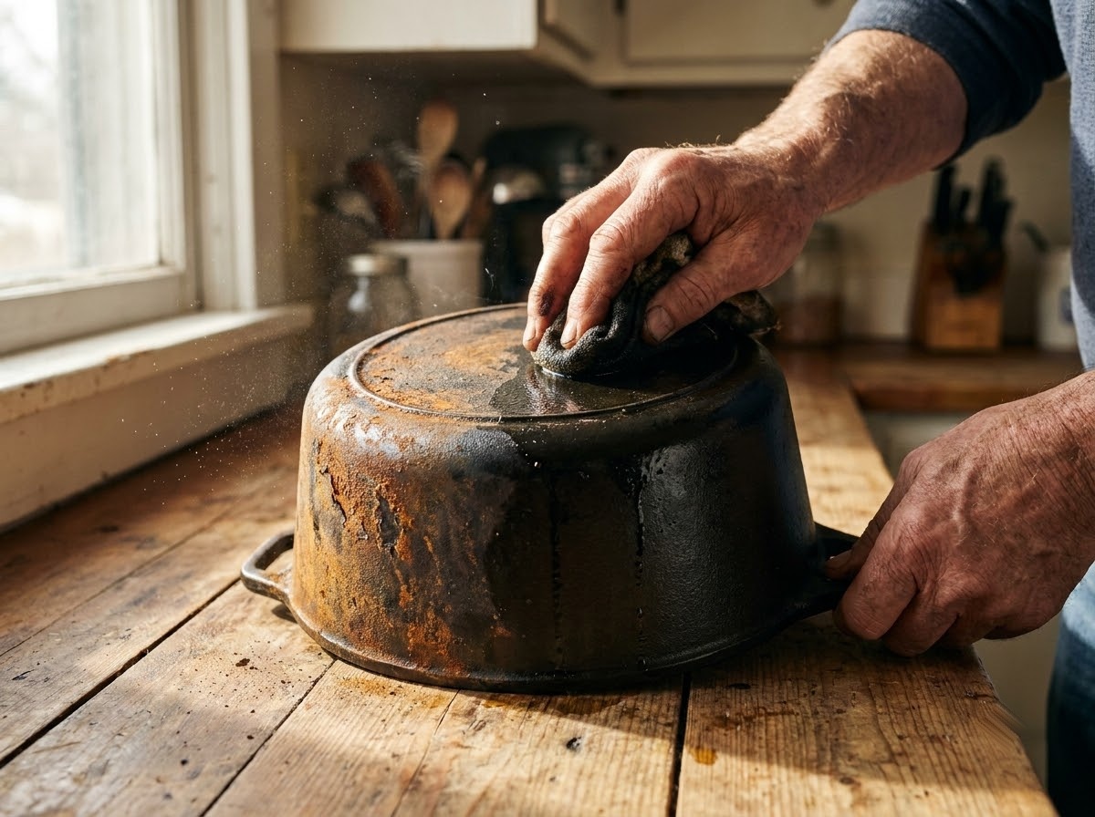 Xử lý nồi gang bị gỉ sét bên ngoài