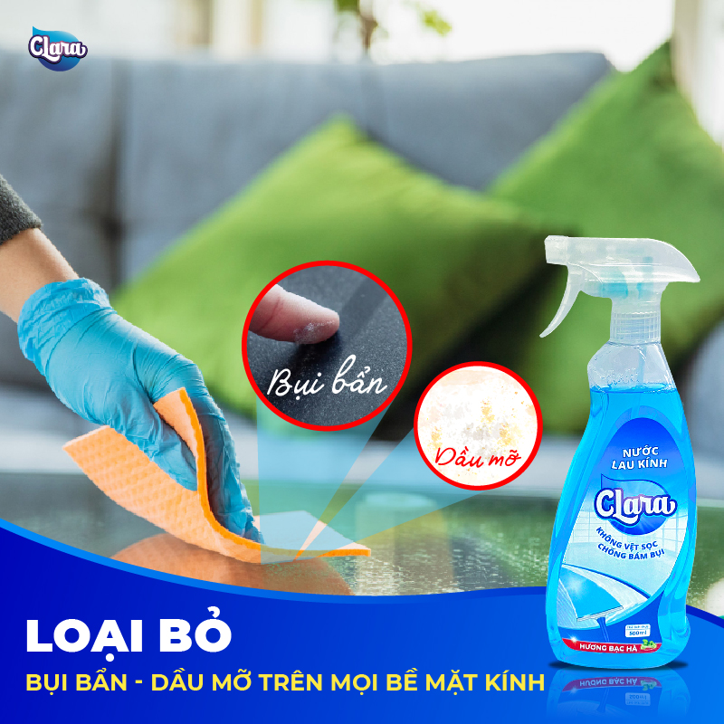 Nước lau kính CLARA đánh bật vét bẩn trên mọi bề mặt kính