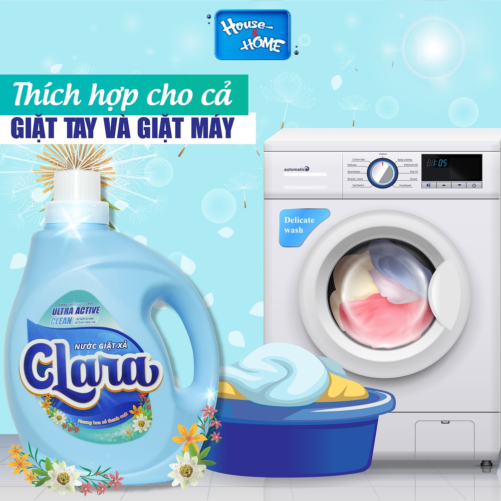 Nước giặt xả Clara phù hợp cho cả giặt tay và máy