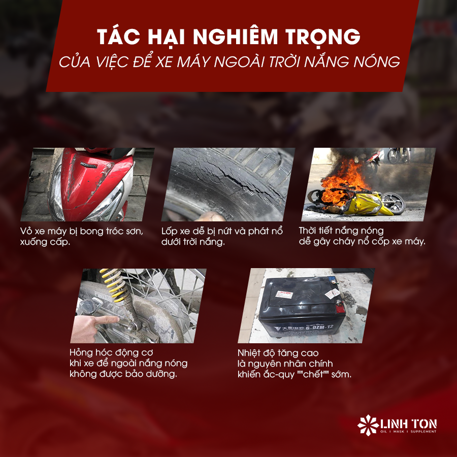 Tác hại nghiêm trọng của việc để xe máy ngoài trời nắng nóng -