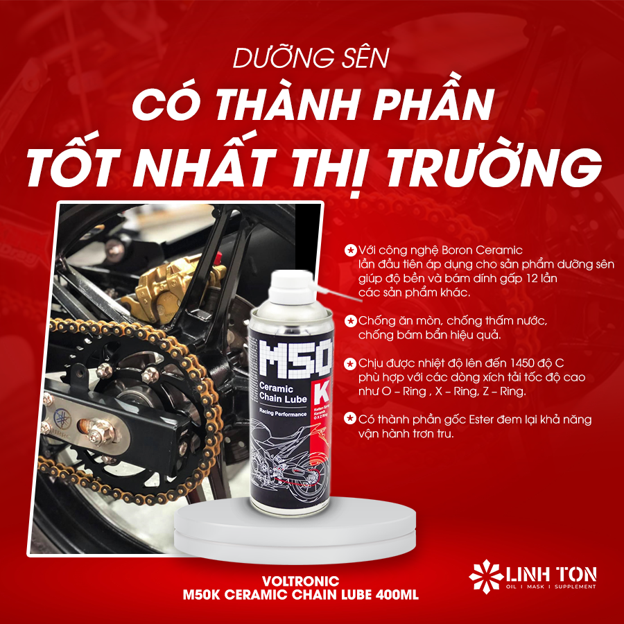 XỊT DƯỠNG SÊN PHỦ SỨ VOLTRONIC M50K CERAMIC CHAIN LUBE 400ML - LINH TON STORE - 350A Trịnh Đình Trọng, Hòa Thạnh, Tân Phú - NHOT.LINHTON.VN