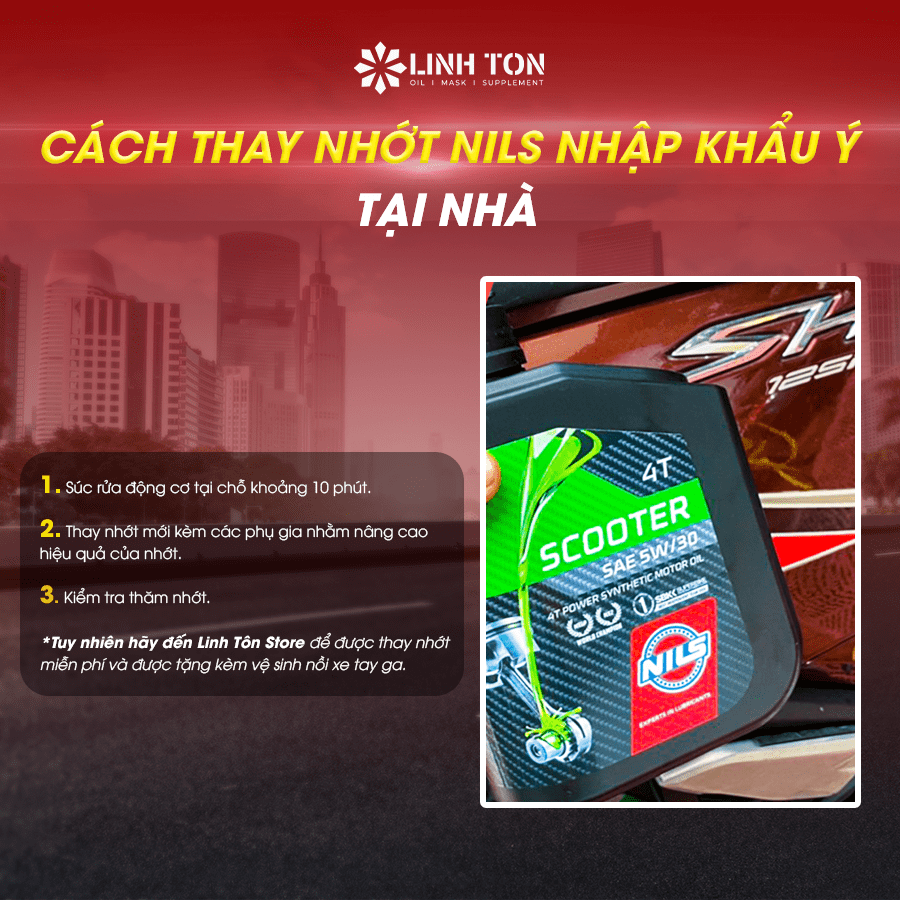 Cách thay nhớt tay ga Nils nhập khẩu Ý tại nhà - Linh Tôn Store - 350a Trịnh Đình Trọng, Hoà Thạnh, Tân Phú, TPHCM