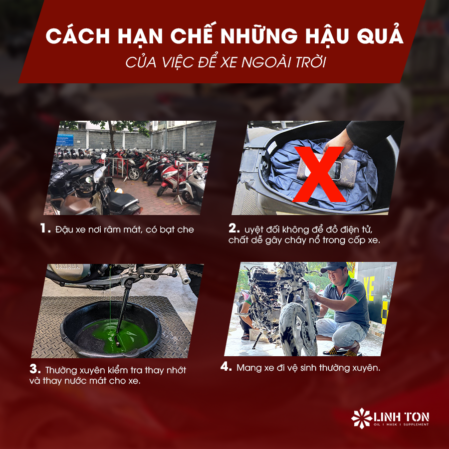 Cách hạn chế những hậu quả của việc để xe ngoài trời