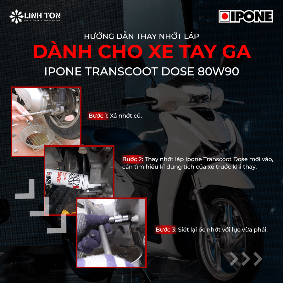 Hướng dẫn thay nhớt láp dành cho xe tay ga Ipone Transcoot Dose 80W90