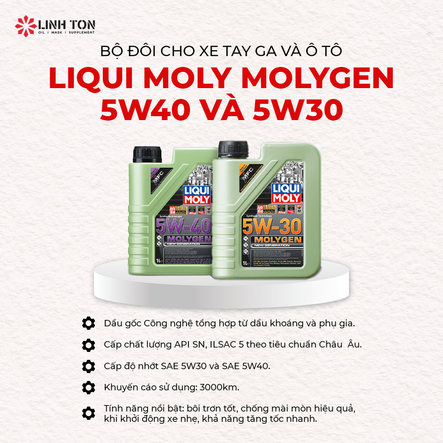 Nhớt Liqui Moly Molygen 5W40 và 5W30 cho xe ga - Linh Ton Store - 350a Trịnh Đình Trọng, Hoà Thạnh, Tân Phú - NHOT.LINHTON.VN