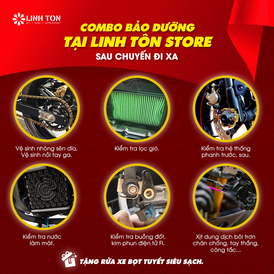 Combo bảo dưỡng tại Linh Tôn Store sau chuyến đi xa - vệ sinh và kiểm tra hệ thống