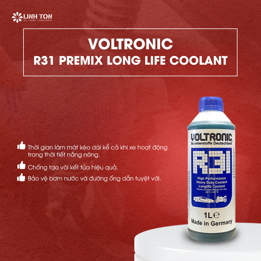 Công dụng nước mát Voltronic R31 Premix Long Life Coolant - LINH TON STORE - 350A TRỊNH ĐÌNH TRỌNG, HOÀ THẠNH, TÂN PHÚ, TP.HCM - NHOT.LINHTON.VN