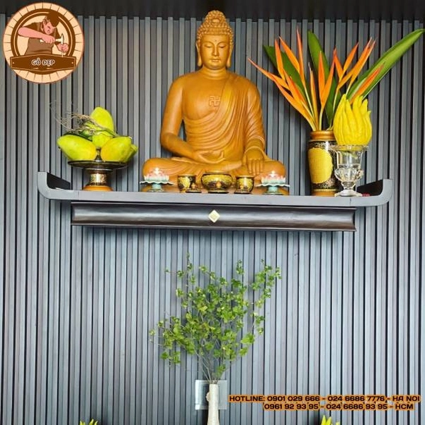 Bàn thờ Phật treo tường tối ưu không gian thờ cúng cho căn hộ, chung cư
