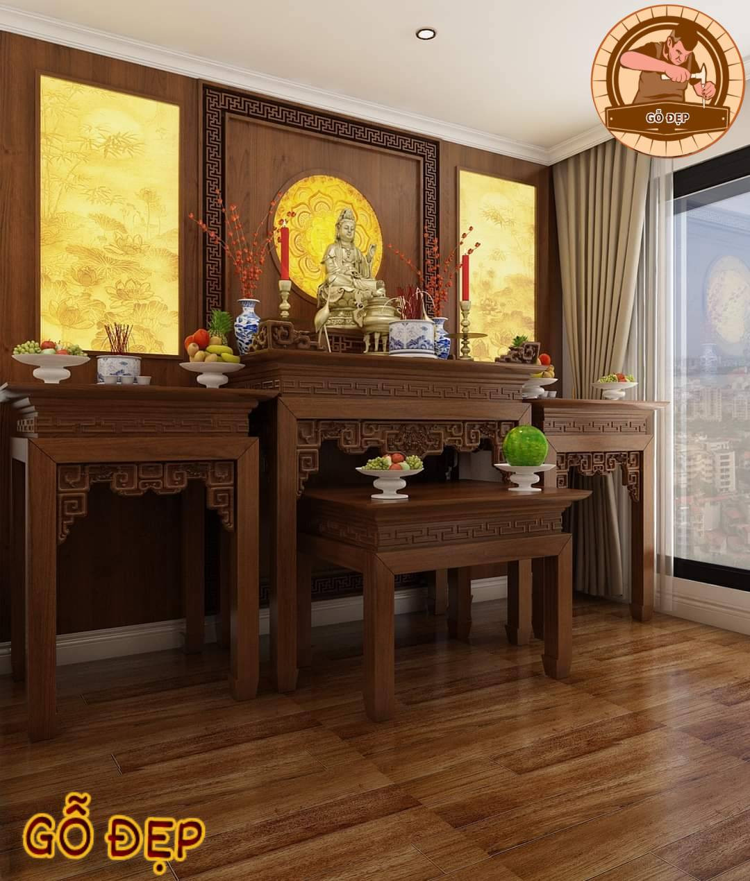 Mẫu bàn thờ Phật và gia tiên sang trọng, thiết kế đơn giản