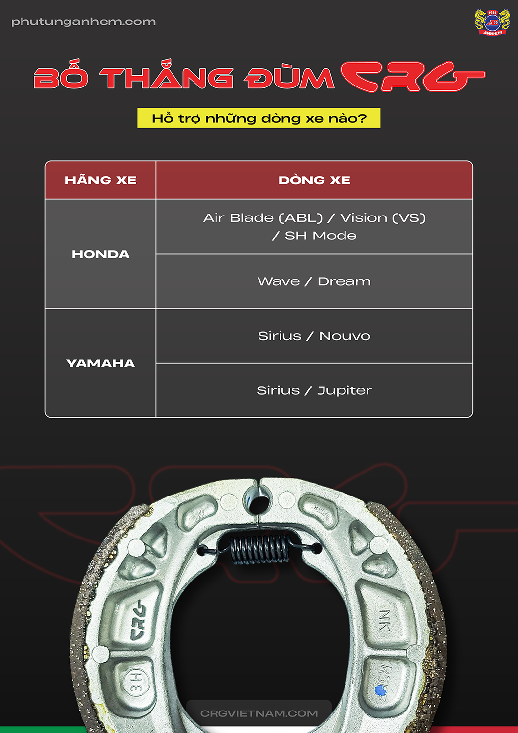 Bố thắng đùm Honda chính hãng CRG