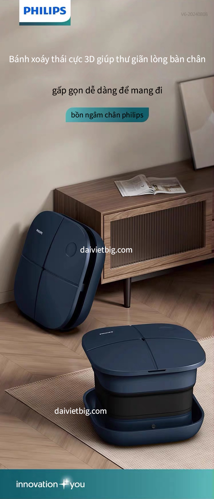 Bồn ngâm chân gấp gọn massage tự động Philips, Chậu ngâm chân mát xa lưu thông dễ ngủ- bản đặc biệt 2025
