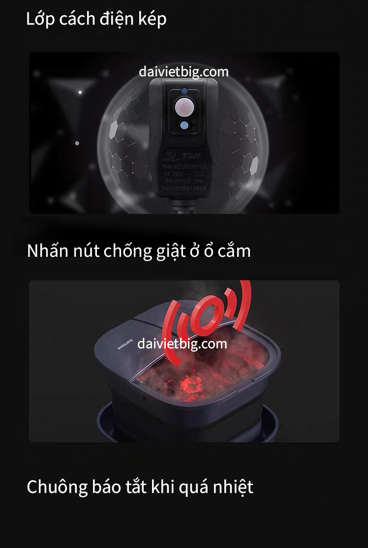 Bồn ngâm chân gấp gọn massage tự động Philips, Chậu ngâm chân mát xa lưu thông dễ ngủ- bản đặc biệt 2025