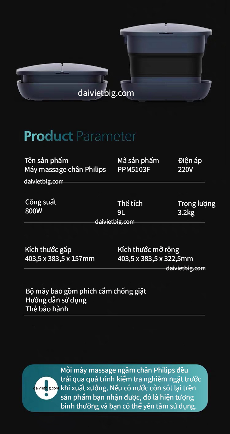 Bồn ngâm chân gấp gọn massage tự động Philips, Chậu ngâm chân mát xa lưu thông dễ ngủ- bản đặc biệt 2025
