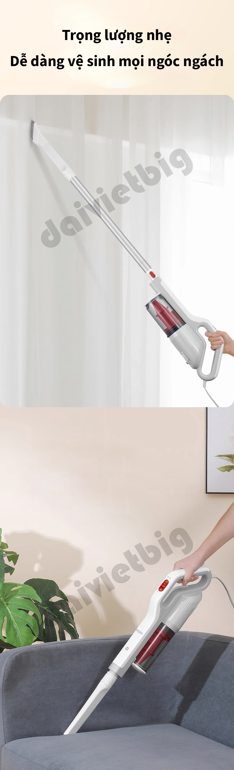 Máy hút bụi cầm tay Haier G16W, Hút bụi giường nệm,ô tô, lực hút 16.000Pa cao cấp