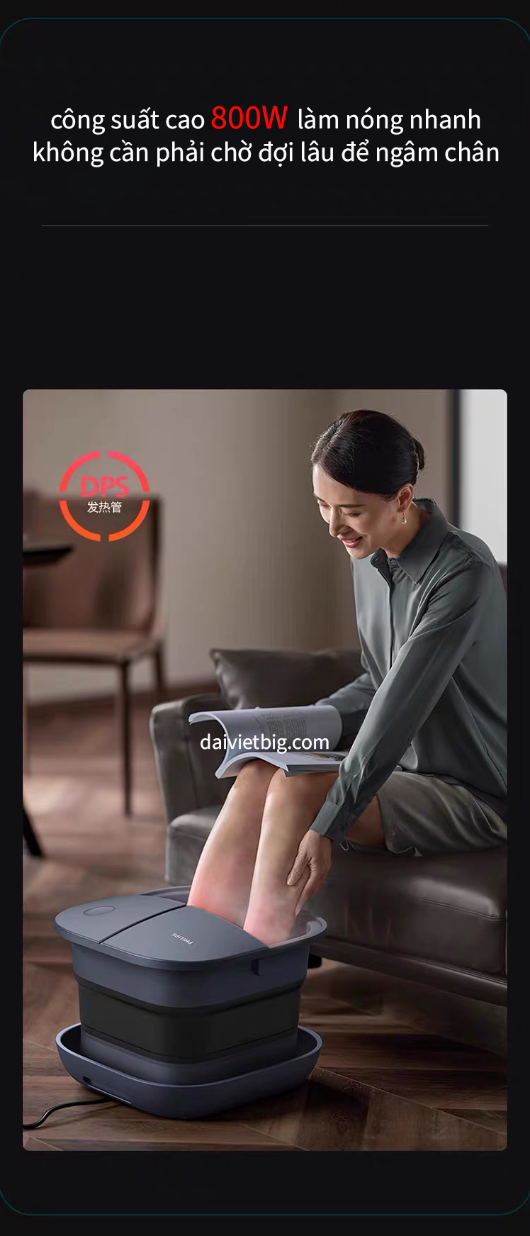 Bồn ngâm chân gấp gọn massage tự động Philips, Chậu ngâm chân mát xa lưu thông dễ ngủ- bản đặc biệt 2025