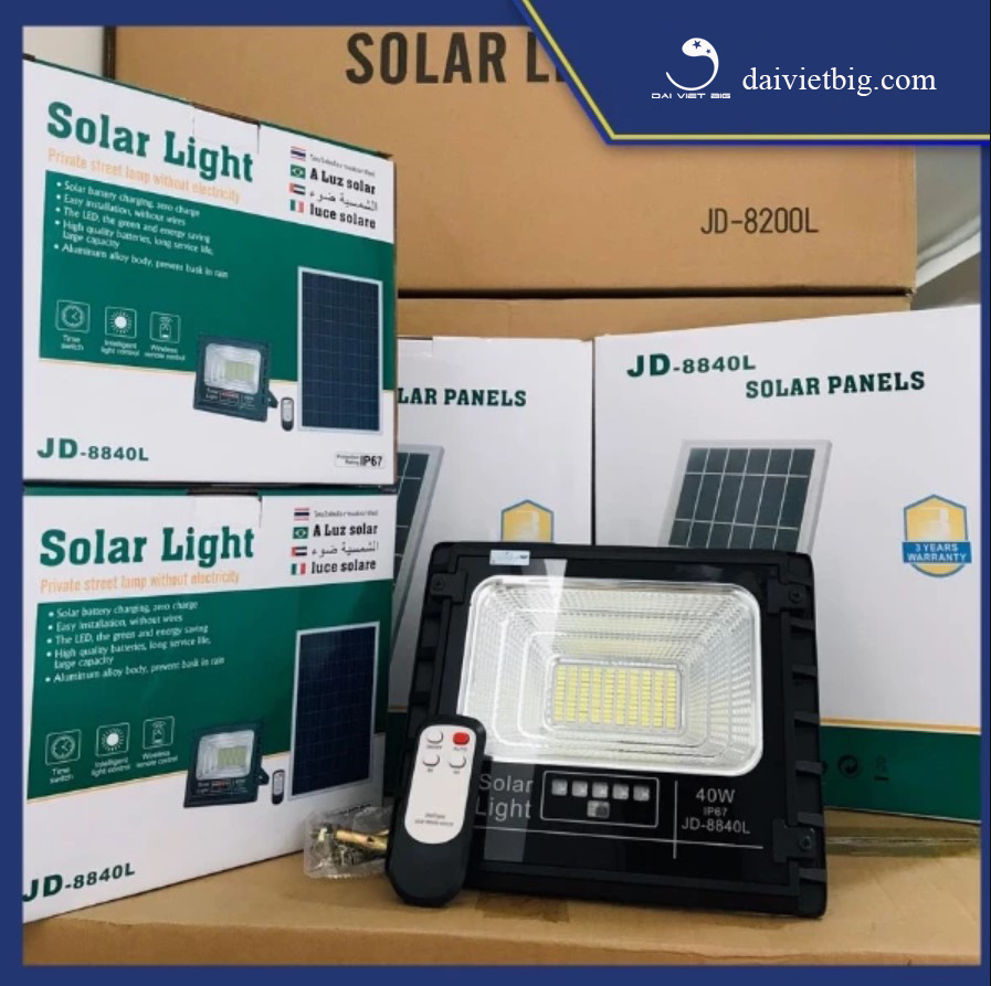 Đèn Năng Lượng Mặt Trời, Đèn Pha JinDian JD-8840L Công Suất 40W - Mẫu Mới 2020, Khung Nhôm, Chip Led "SMD" - BH 02 Năm