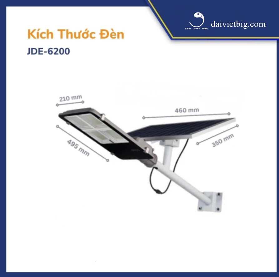Đèn đường, đèn năng lượng mặt trời Jindian JD-E6200 Công suất 200W Khung Nhôm, Chip Led "SMD" - BH 02 Năm