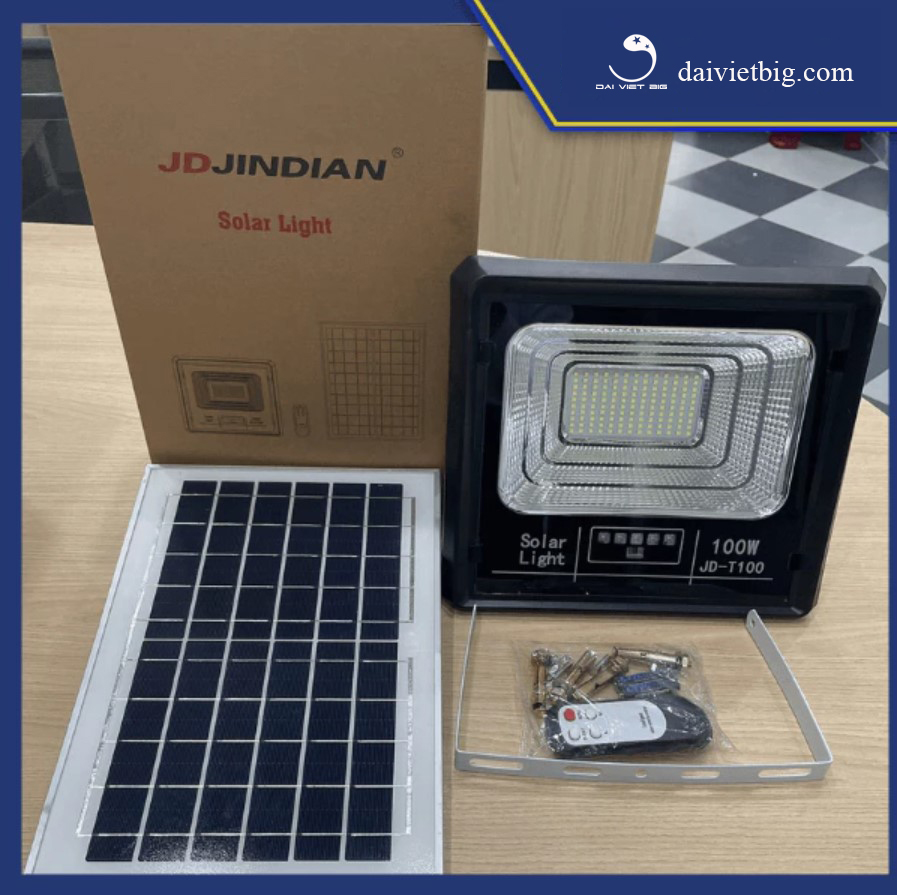 Đèn pha led năng lượng mặt trời JD-T100 vỏ Nhựa, công suất 100W - BH 1 năm