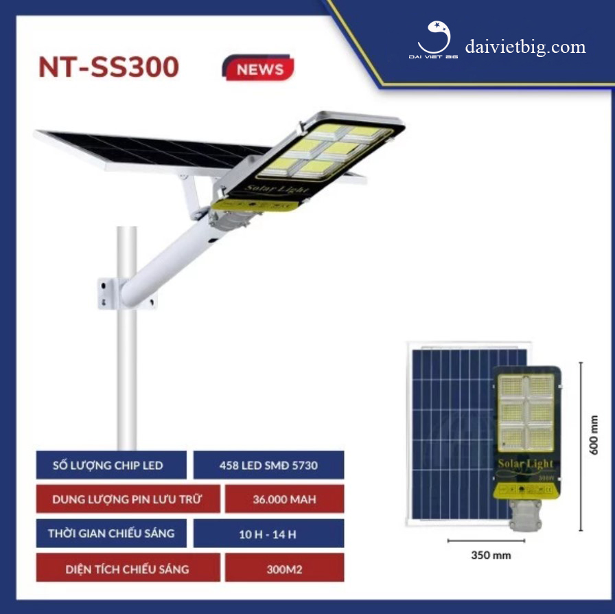 Đèn đường năng lượng mặt trời NT-SS300 Công suất 300w bảo hành 24 tháng