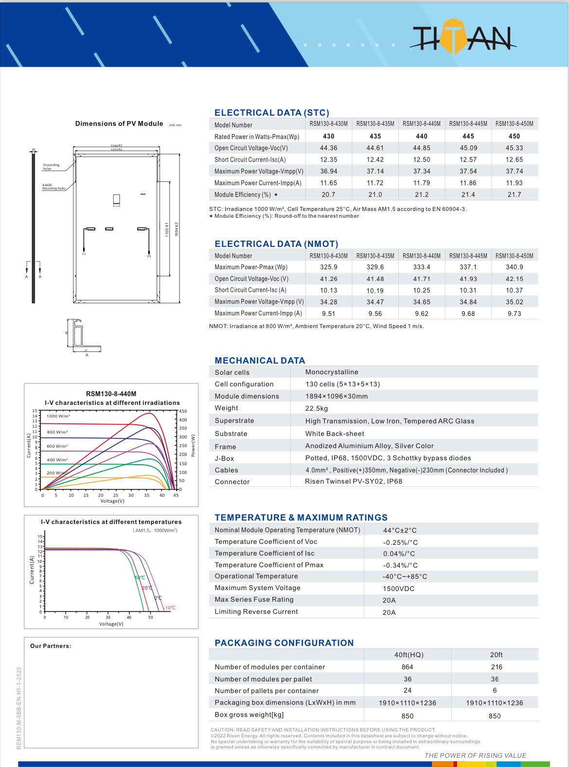 Tấm Pin mặt trời Risen 440W Loại A 1 MẶT KÍNH HIỆU SUẤT CAO 2024