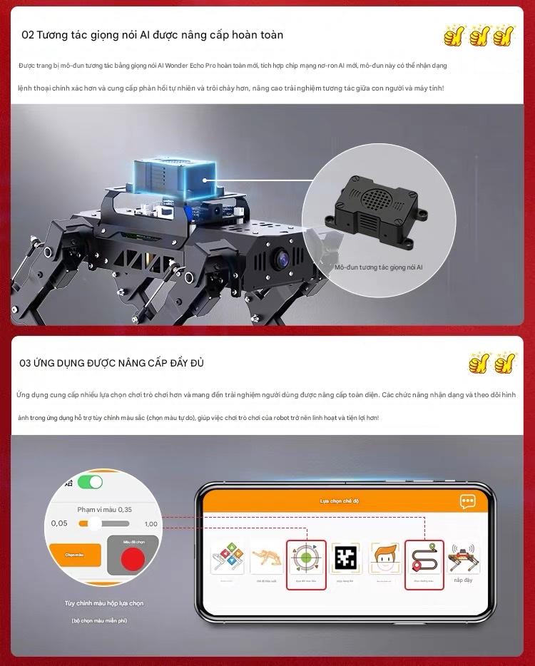 Chó Robot Huaner ROS Raspberry Pi Chó cơ khí bốn chân AI Vision Mô hình lớn Bionic Lập trình SLAM Lập bản đồ