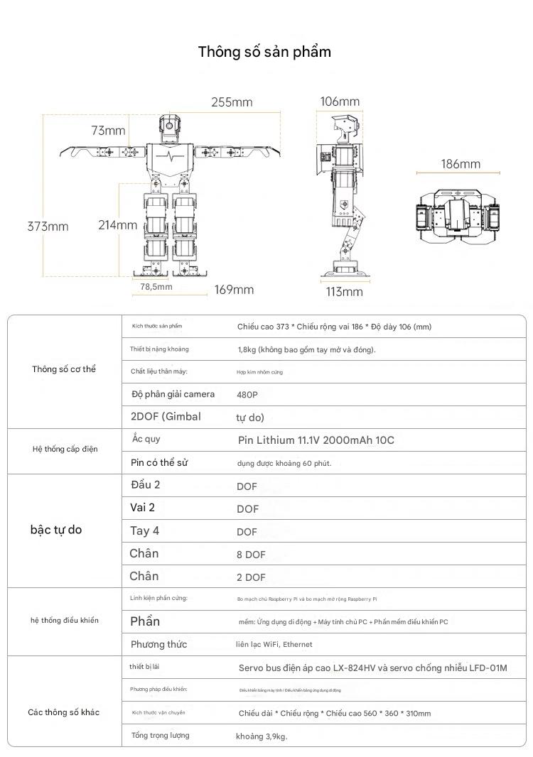 Robot Hình Người TonyPi – Phiên Bản Mô Hình Lớn Tích hợp Raspberry Pi – AI Tầm Nhìn – Lập Trình Python – Dáng Đi Hai Chân Bionic