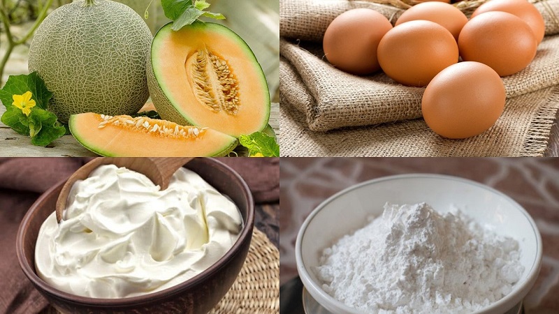 Các nguyên liệu làm kem dưa lưới với lòng đỏ trứng gà