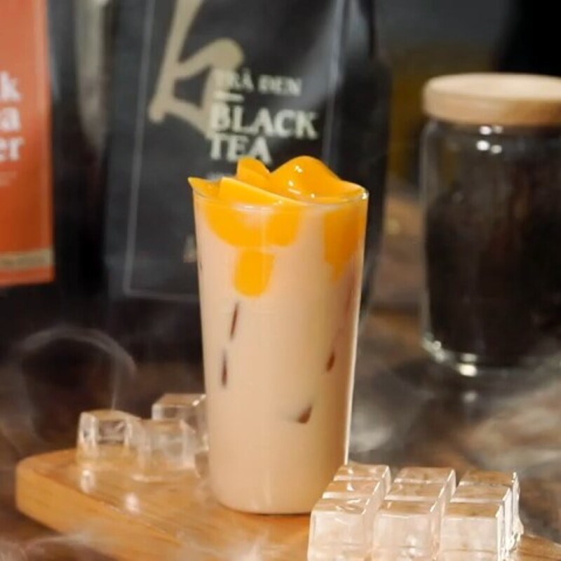 Thành phẩm trà sữa dưa lưới và pudding