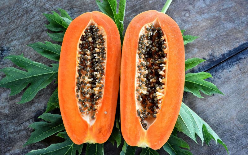 Đu đủ có tính mát, chứa nhiều vitamin C, chất chống oxy hóa