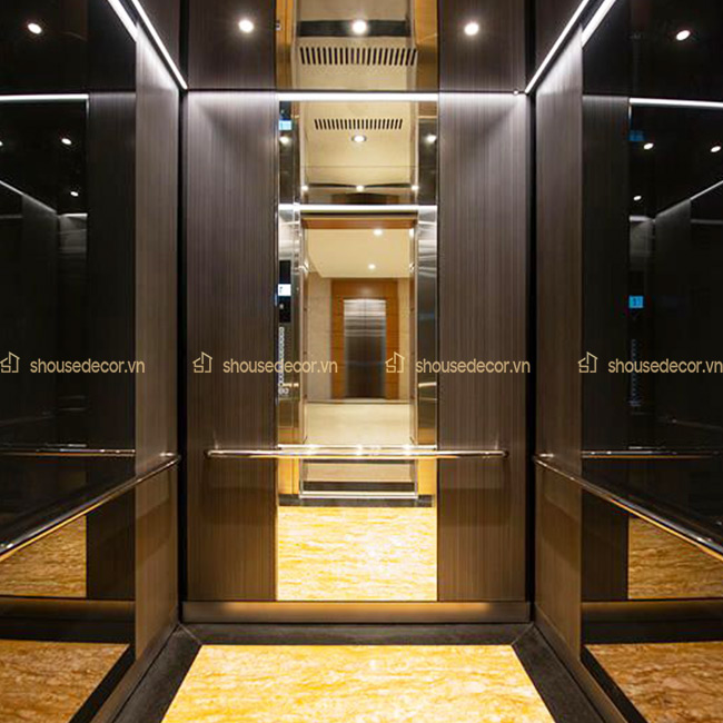 Inox mạ đen gương kết hợp với gỗ tạo nên sự sang trọng