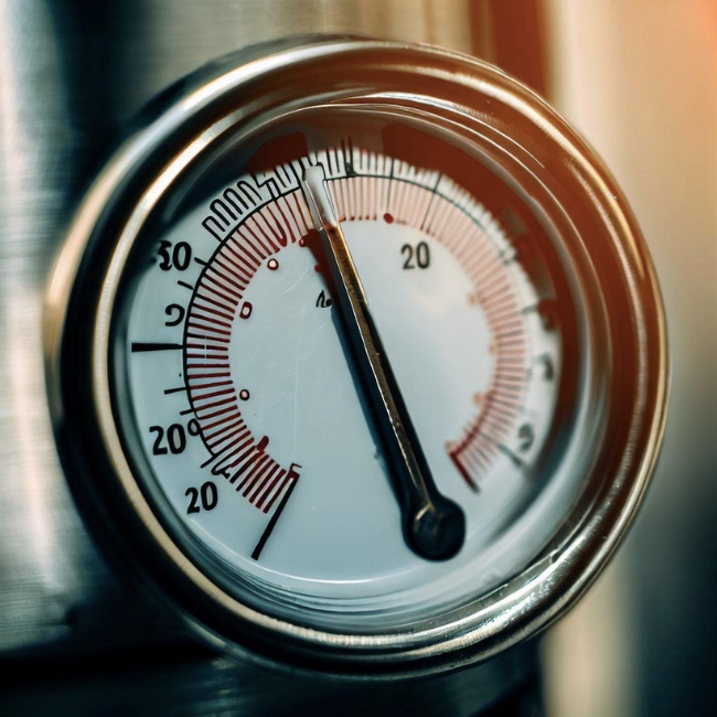 Ảnh chụp nhiệt kế hiển thị nhiệt độ của inox 201