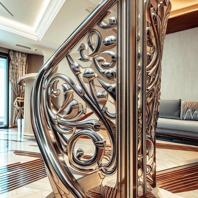 Ảnh chụp một lan can inox mỹ thuật được thi công bởi S-House Decor