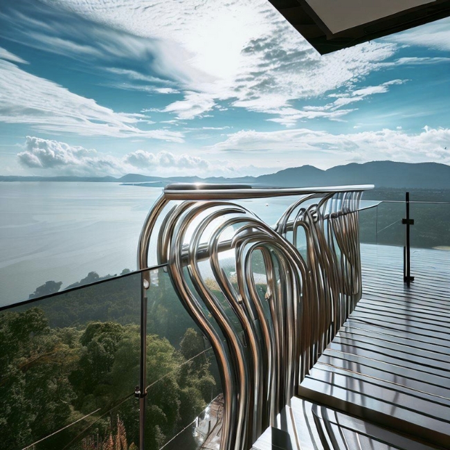 Ảnh chụp một ban công với lan can inox mỹ thuật