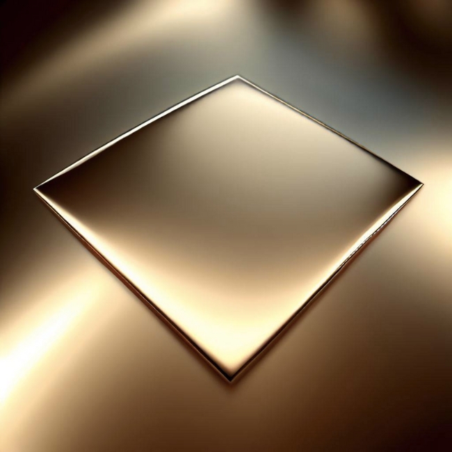 Một tấm inox vàng với bề mặt sáng bóng và phản chiếu ánh sáng