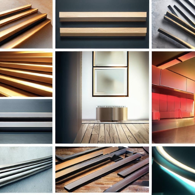 Ảnh ghép cho thấy các ứng dụng khác nhau của ống inox vuông trong thiết kế nội thất