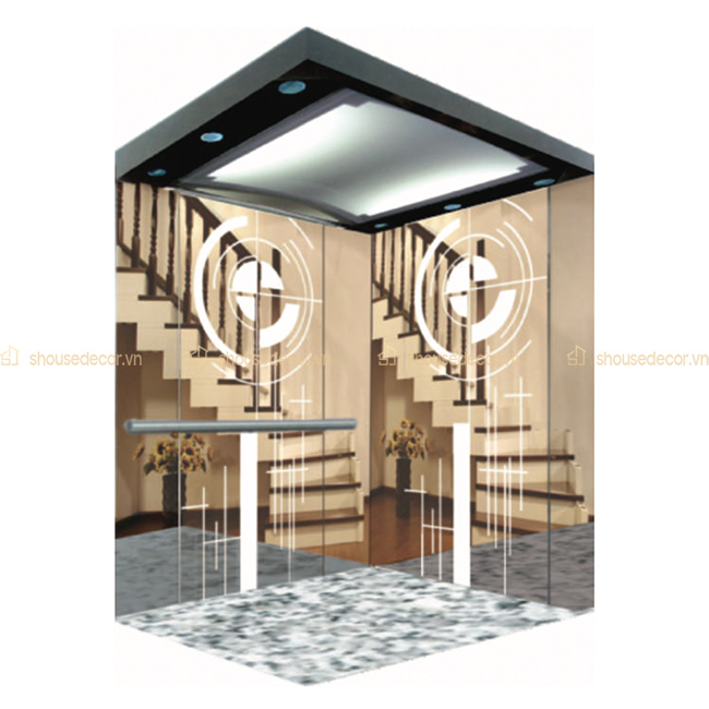 Ốp inox cabin thang máy mẫu OCTM3D06 sử dụng họa tiết độc đáo, hiện đại