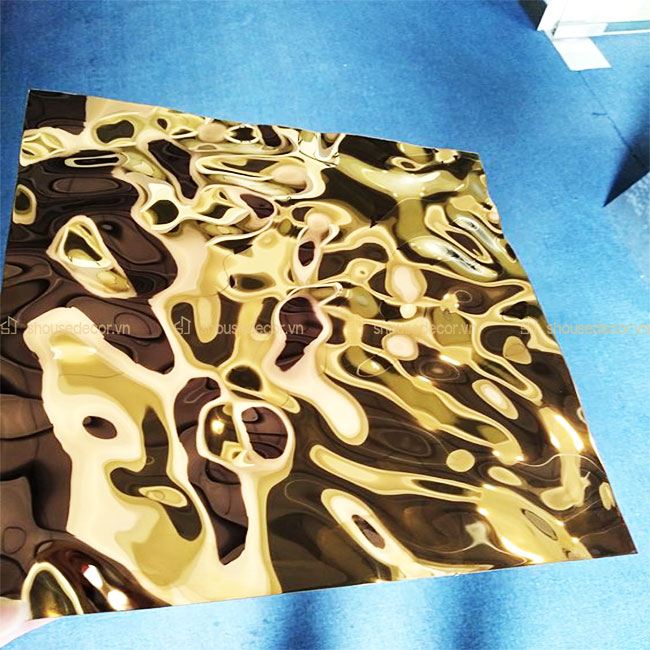 Minh họa tấm ốp inox 3D sóng vàng siêu sáng và sang trọng