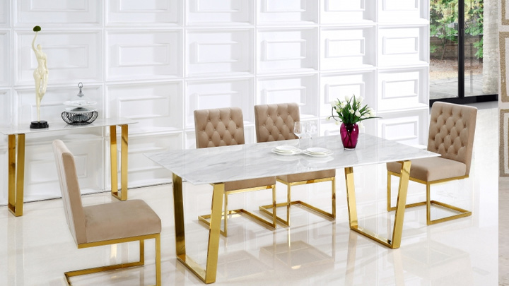 Bàn ăn inox mạ vàng hiện đại