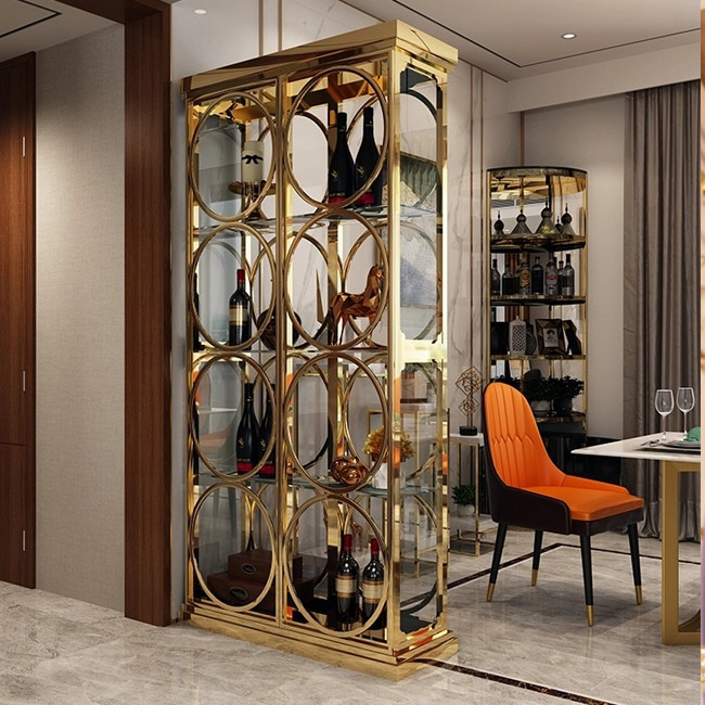 Tủ inox mạ vàng giúp lưu trữ và trưng bày đồ