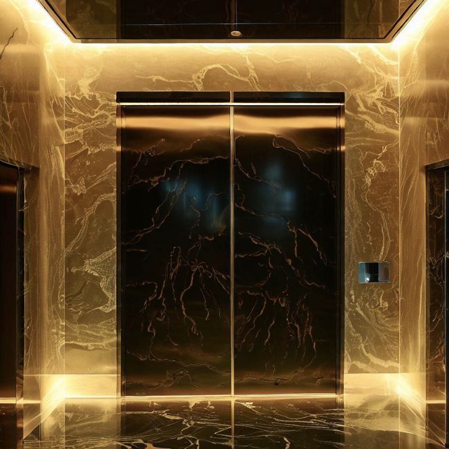 Cửa thang máy được ốp bằng đá cẩm thạch Marble