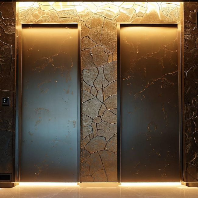 Cửa thang máy được ốp bằng đá nhân tạo