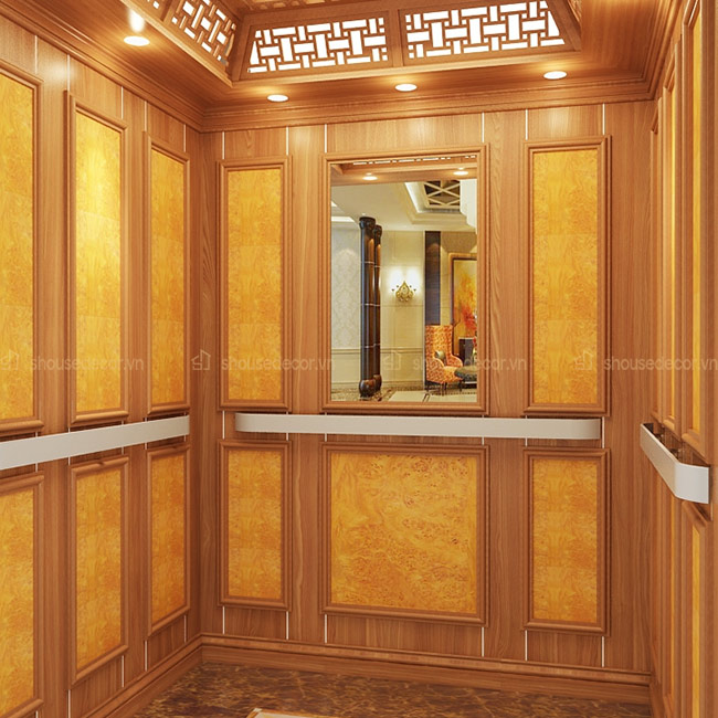 Mẫu ốp gỗ cabin thang máy tạo sự ấm cúng cho không gian