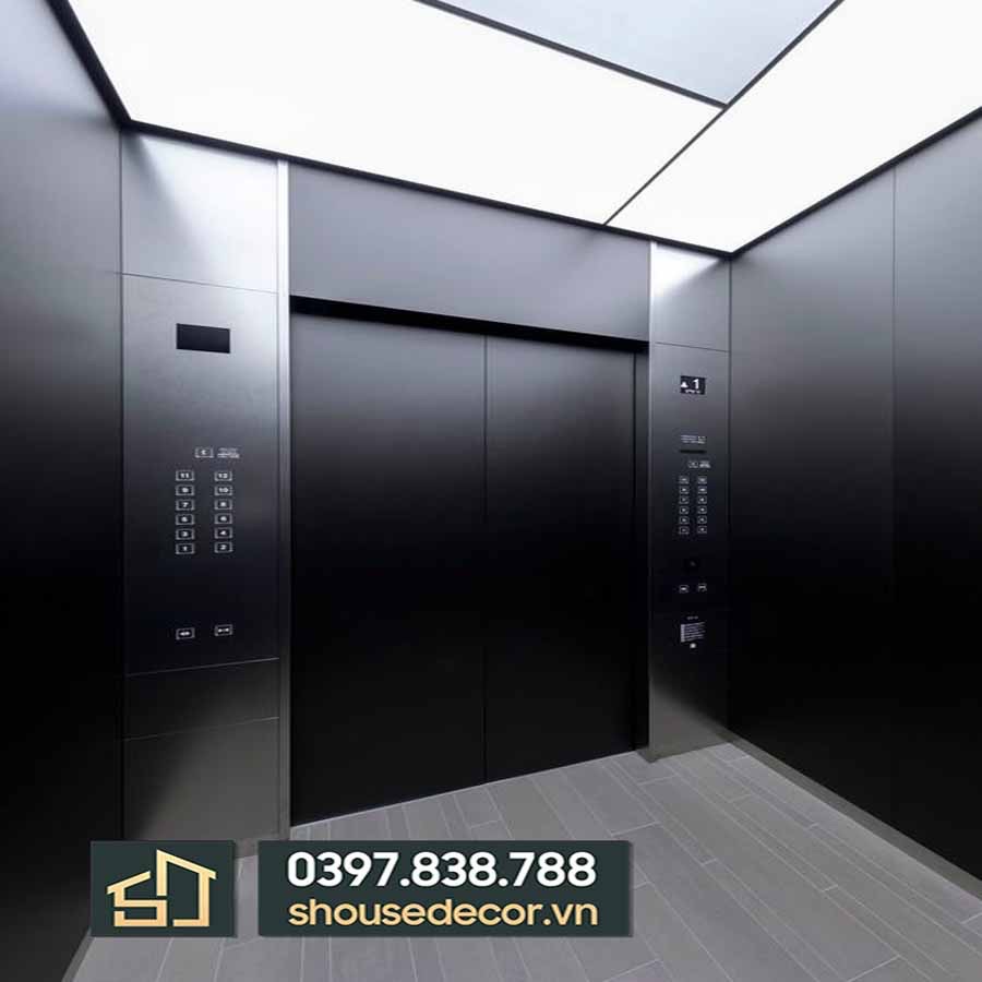 Ốp inox cabin thang máy mạ đen xước mẫu 02